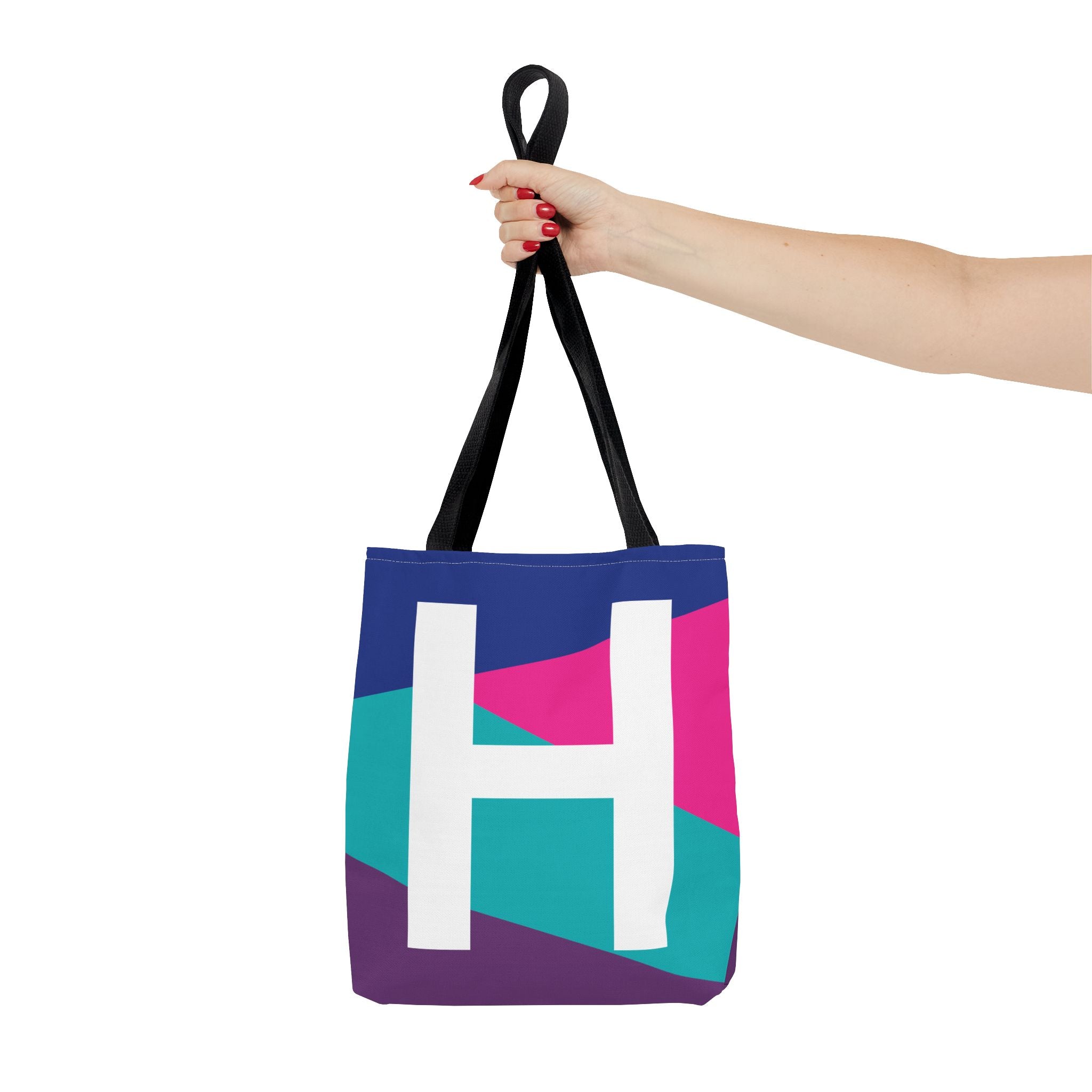Monogram 'H' Colorblock Tote Bag — Personalized Initial H Shoulder Tote