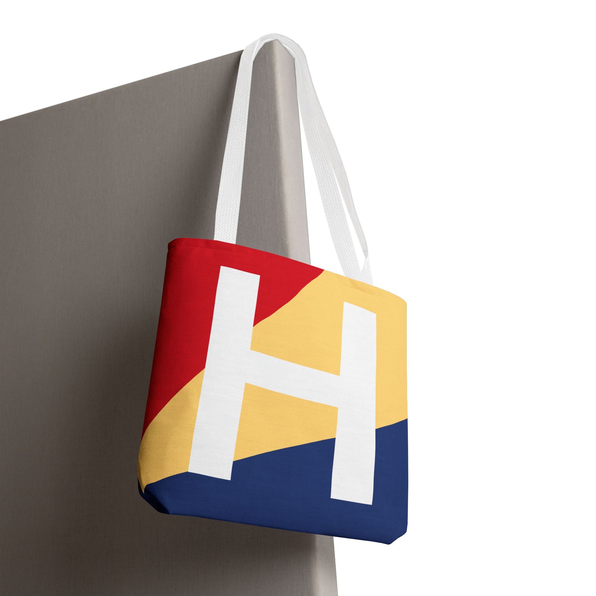 Monogram 'H' Colorblock Tote Bag — Personalized Initial H Shoulder Tote