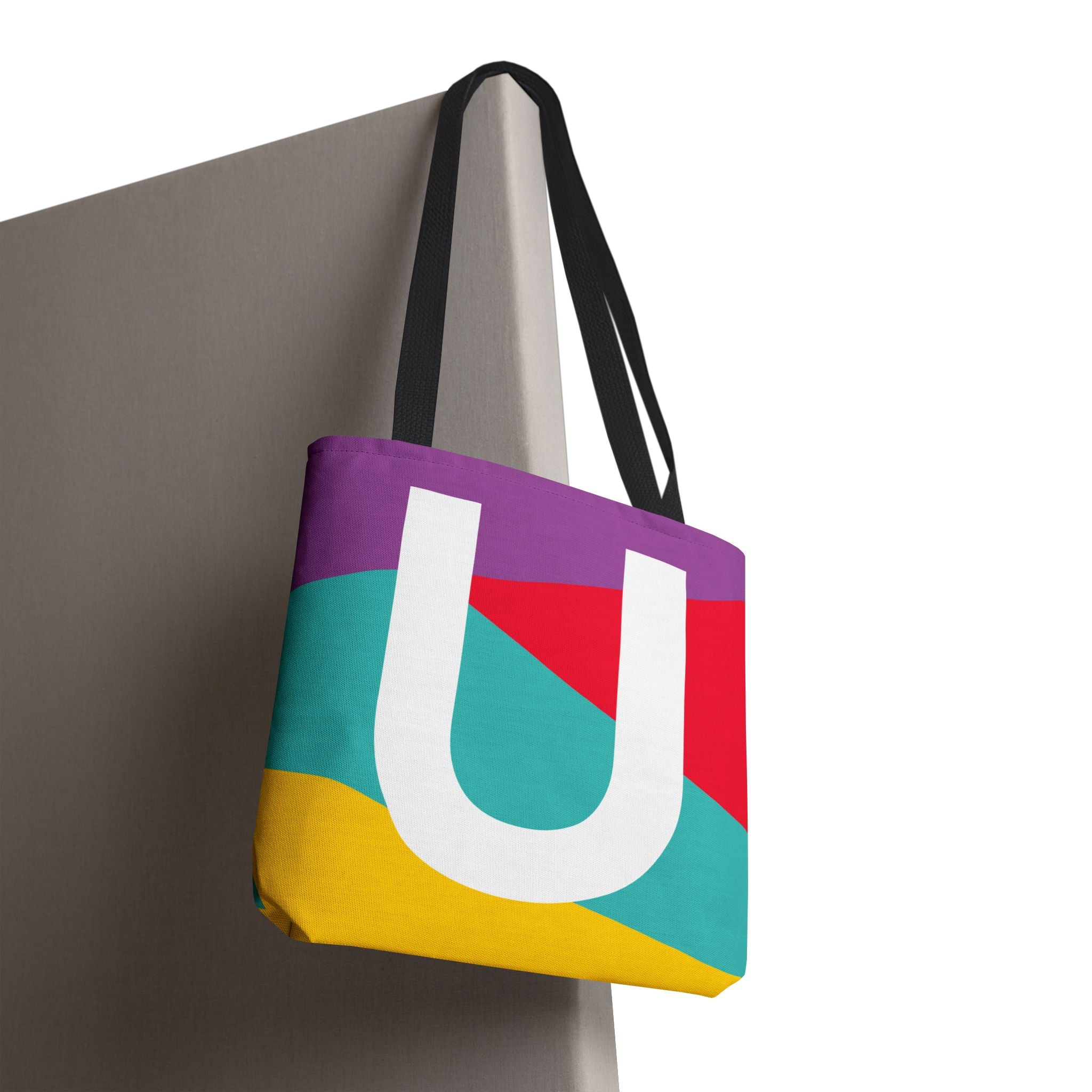 Monogram 'U' Colorblock Tote Bag — Personalized Initial U Shoulder Tote