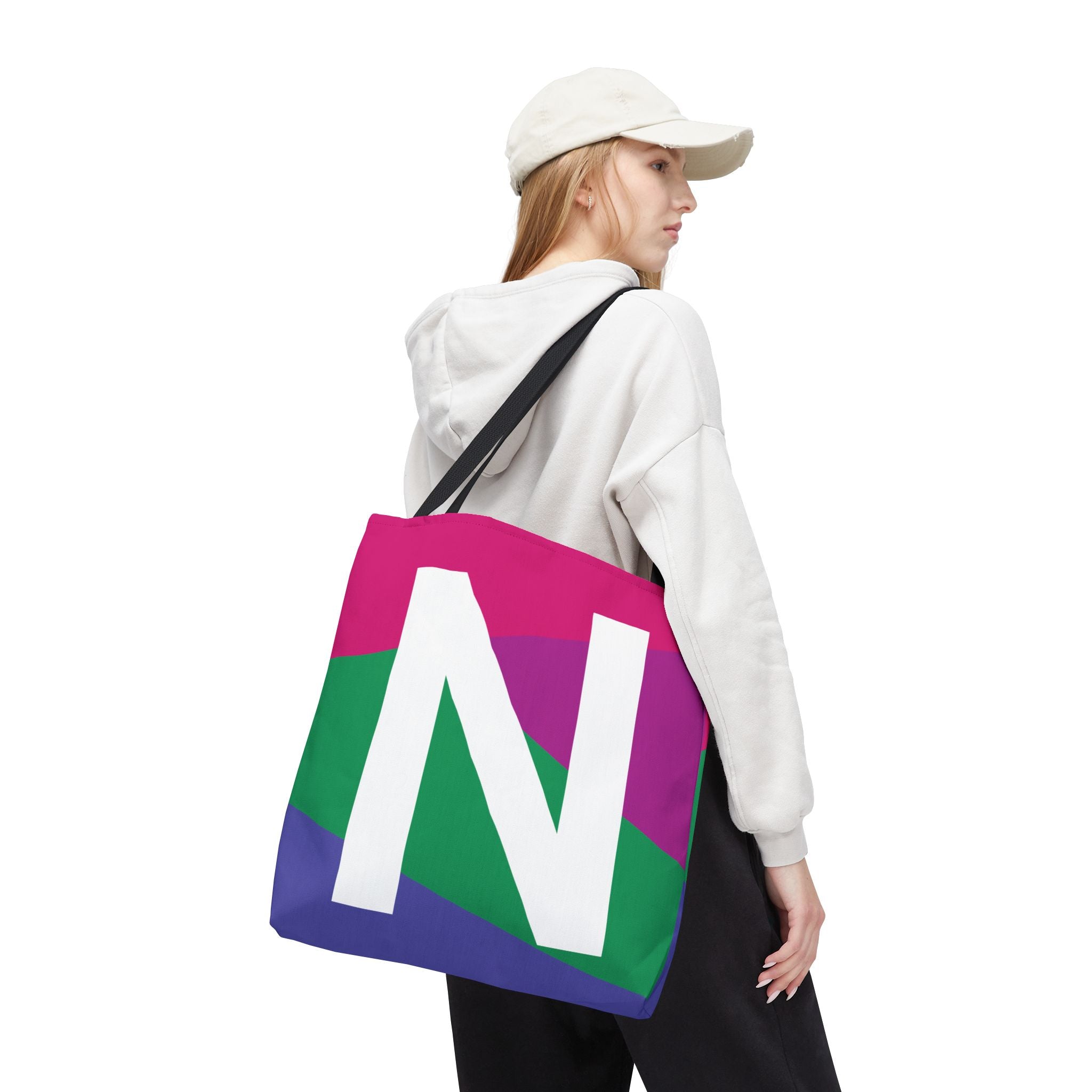 Monogram 'N' Colorblock Tote Bag — Personalized Initial N Shoulder Tote