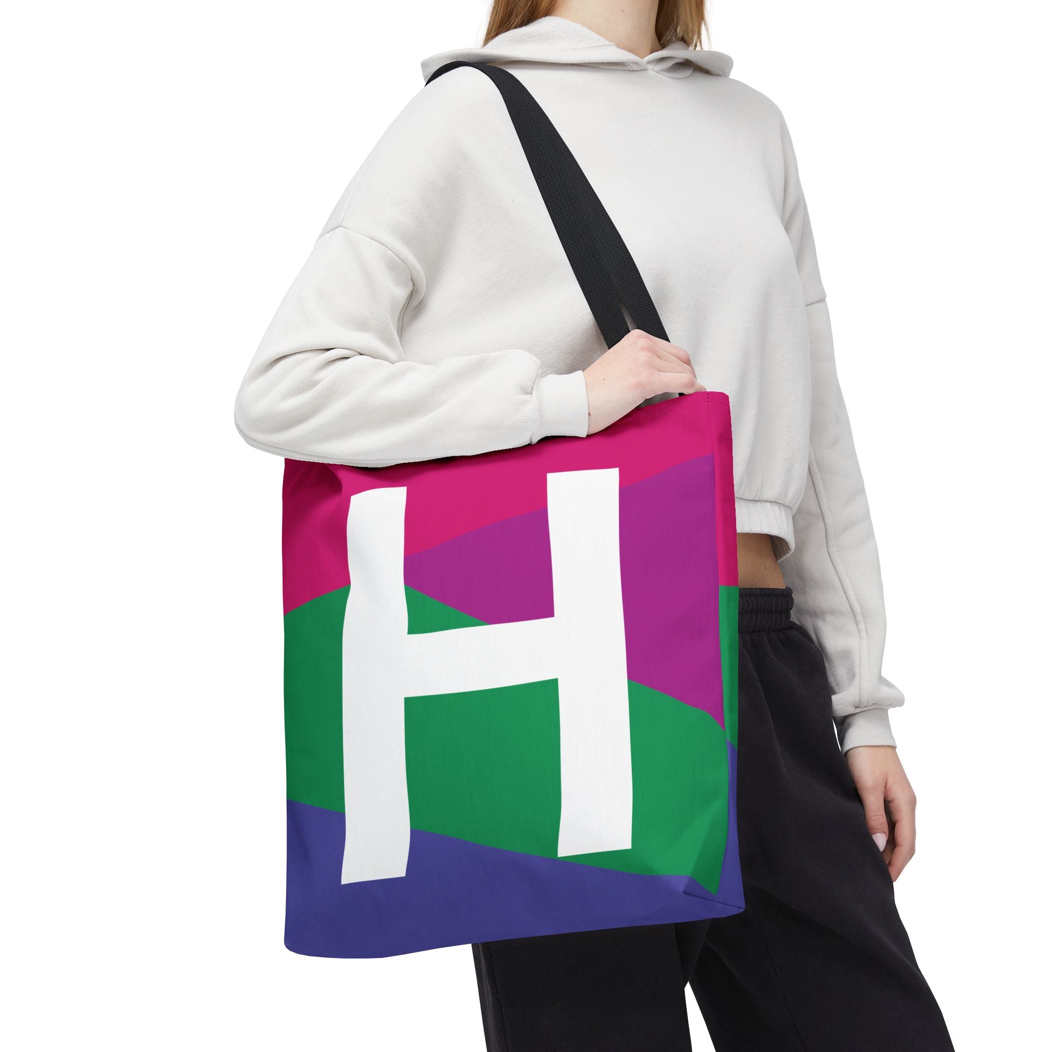 Monogram 'H' Colorblock Tote Bag — Personalized Initial H Shoulder Tote