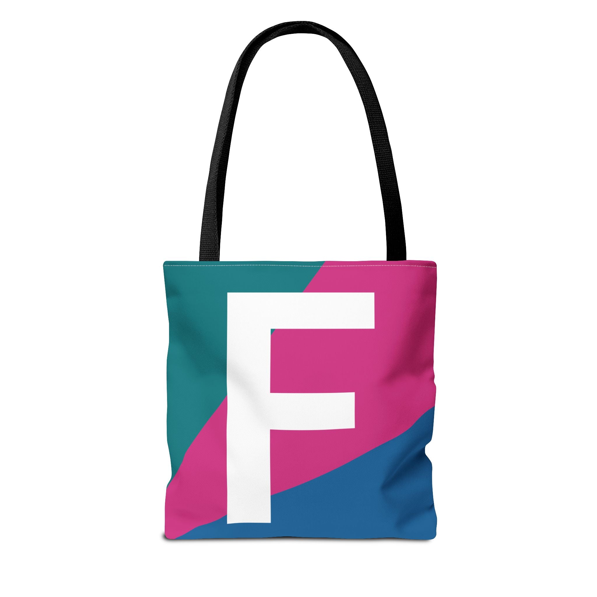 Monogram 'F' Colorblock Tote Bag — Personalized Initial F Shoulder Tote