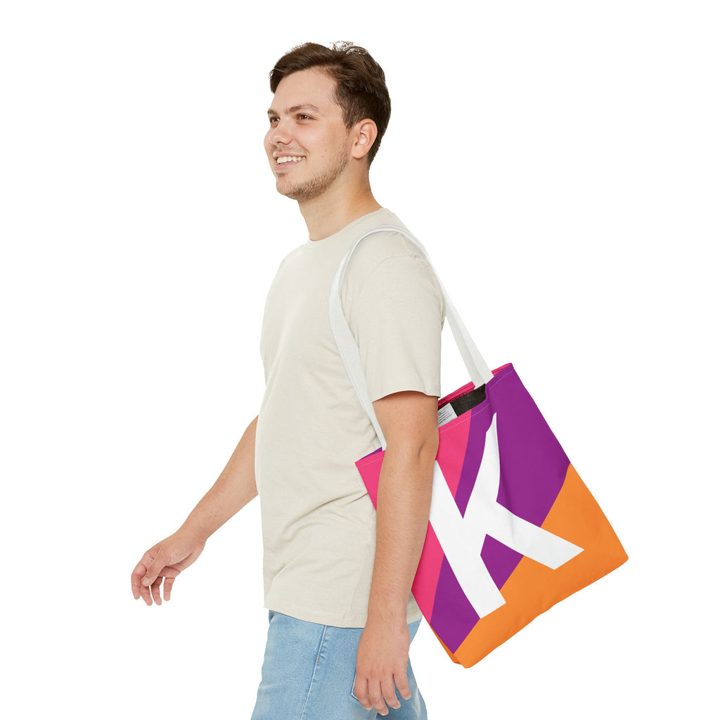 Monogram 'K' Colorblock Tote Bag — Personalized Initial K Shoulder Tote