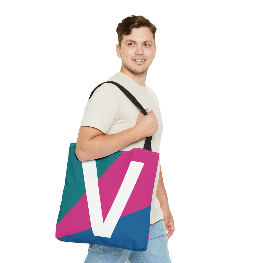 Monogram 'V' Colorblock Tote Bag — Personalized Initial V Shoulder Tote
