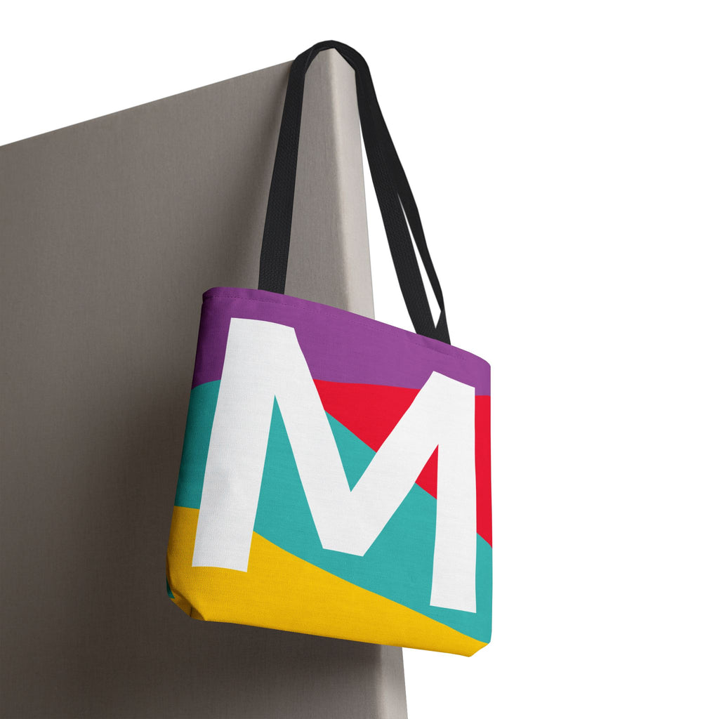 Monogram 'M' Colorblock Tote Bag — Personalized Initial M Shoulder Tote