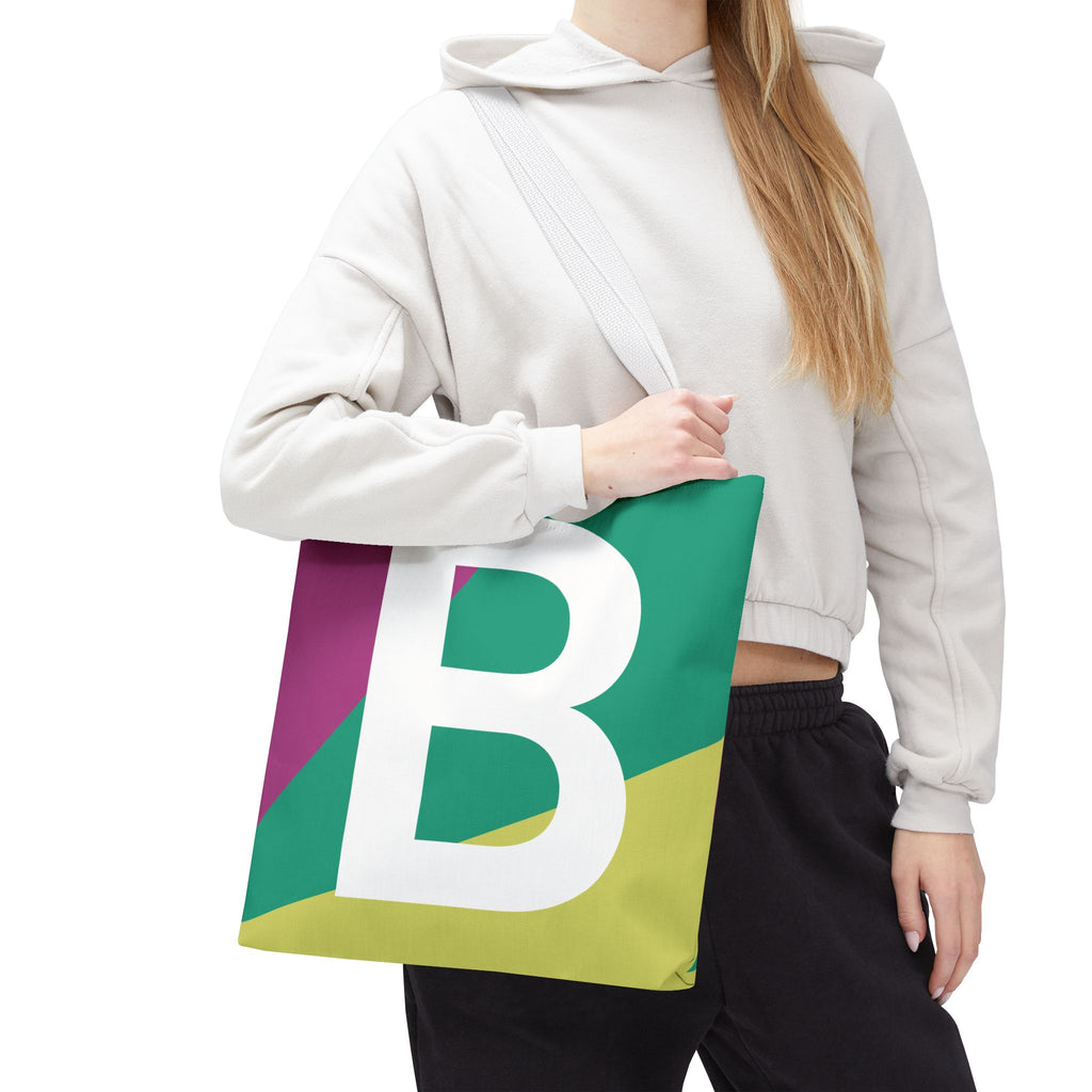 Monogram 'B' Colorblock Tote Bag — Personalized Initial B Shoulder Tote