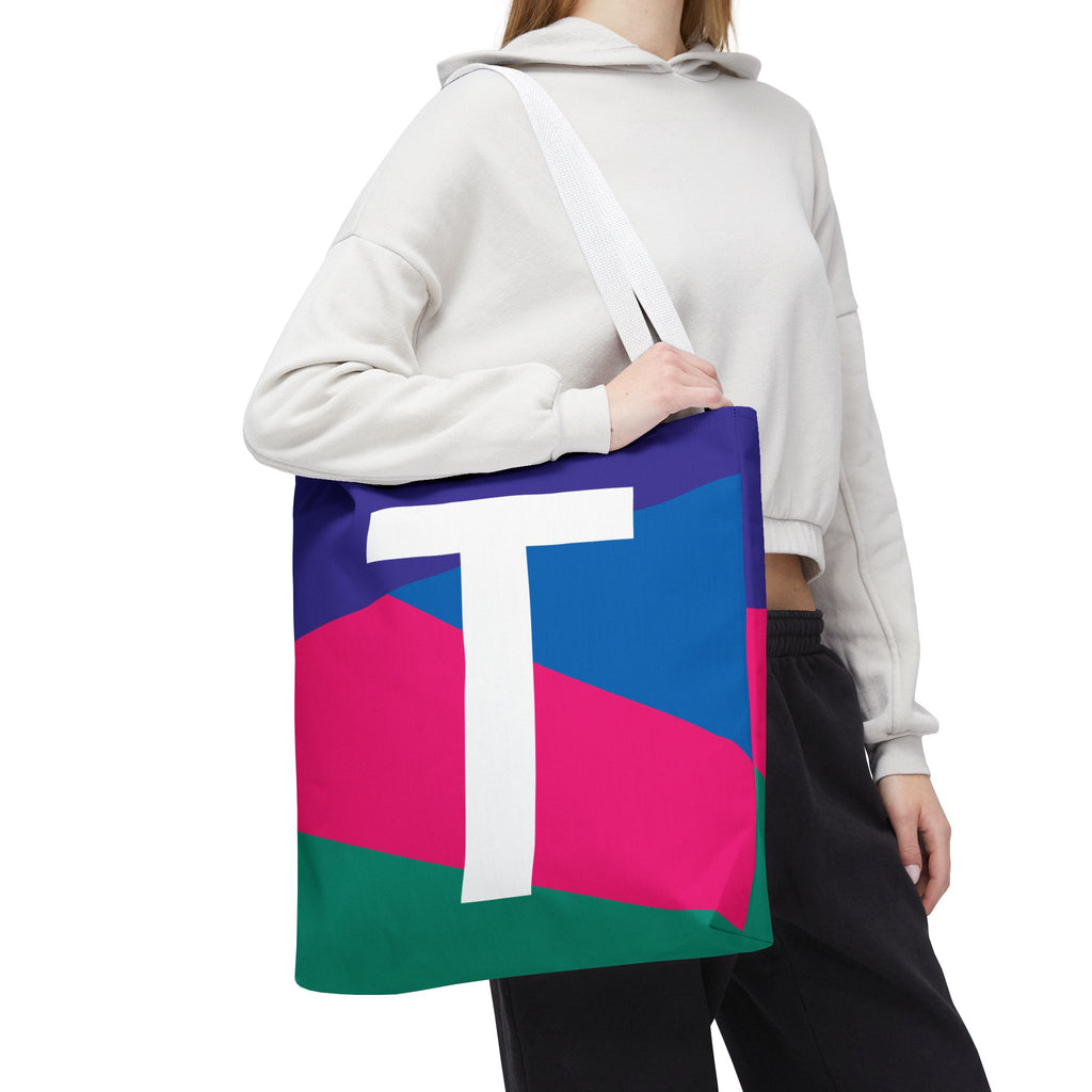 Monogram 'T' Colorblock Tote Bag — Personalized Initial T Shoulder Tote