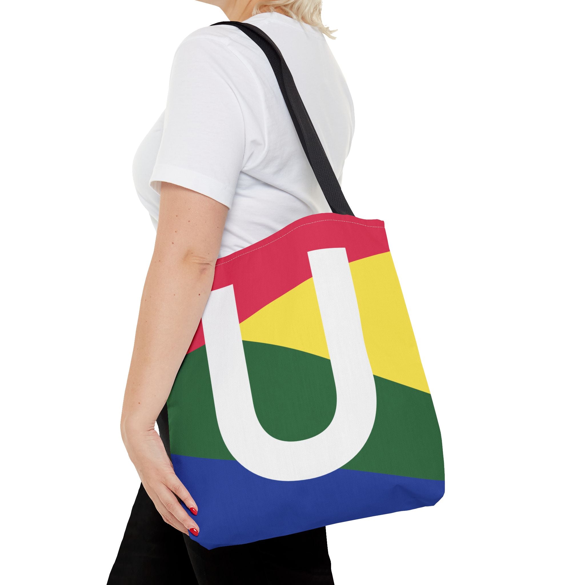 Monogram 'U' Colorblock Tote Bag — Personalized Initial U Shoulder Tote