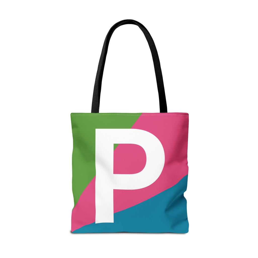 Monogram 'P' Colorblock Tote Bag — Personalized Initial P Shoulder Tote