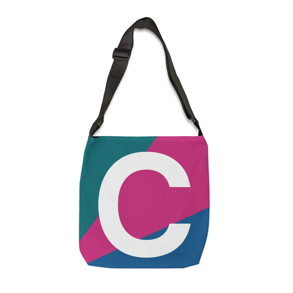 Initial Letter 'C' Colorblock Adjustable Tote Bag — Monogram Alphabet Shoulder Bag