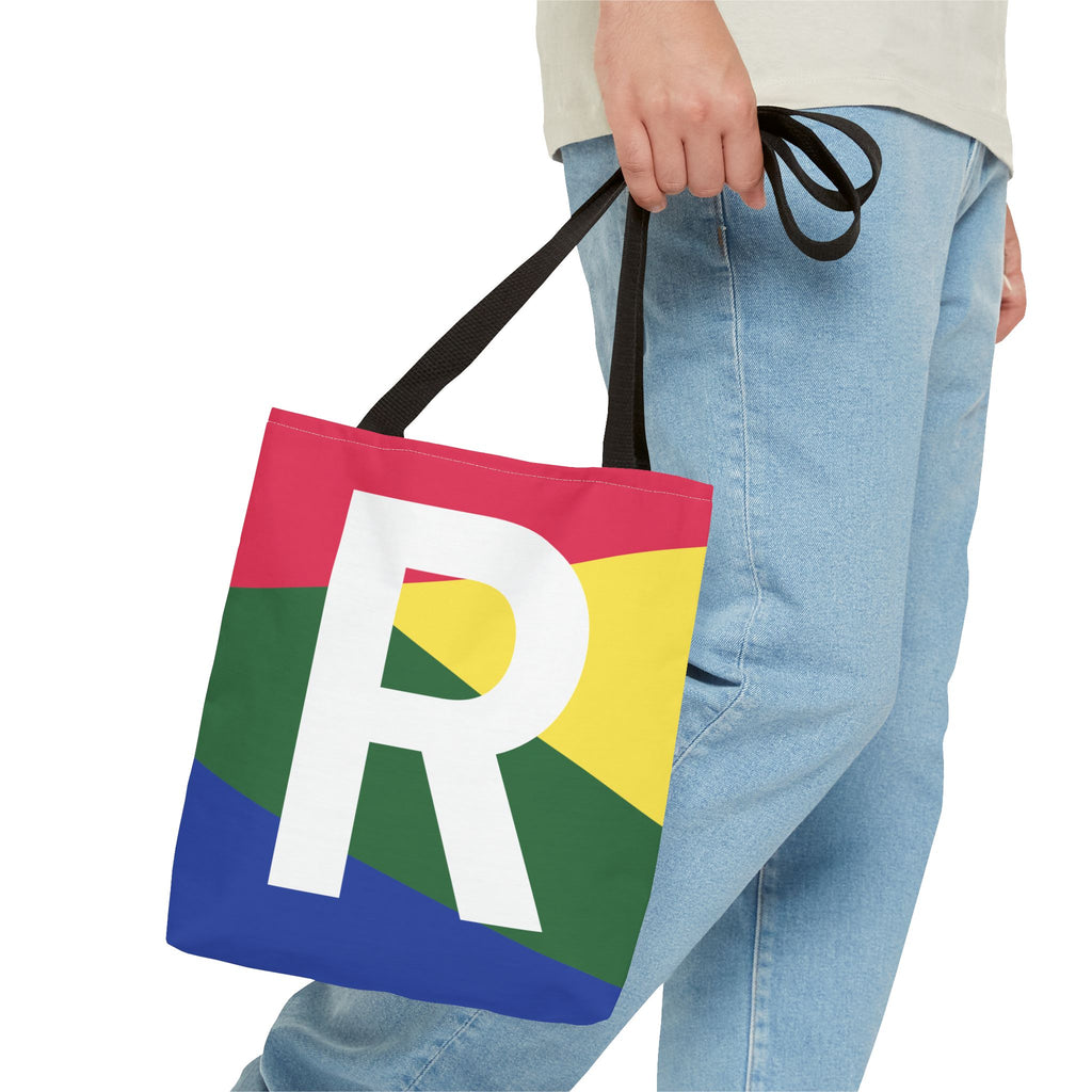 Monogram 'R' Colorblock Tote Bag — Personalized Initial R Shoulder Tote