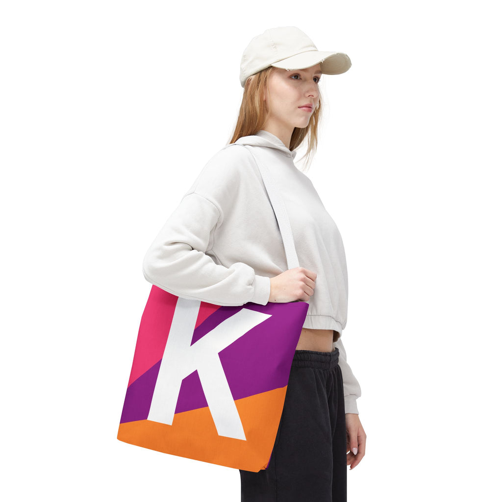 Monogram 'K' Colorblock Tote Bag — Personalized Initial K Shoulder Tote