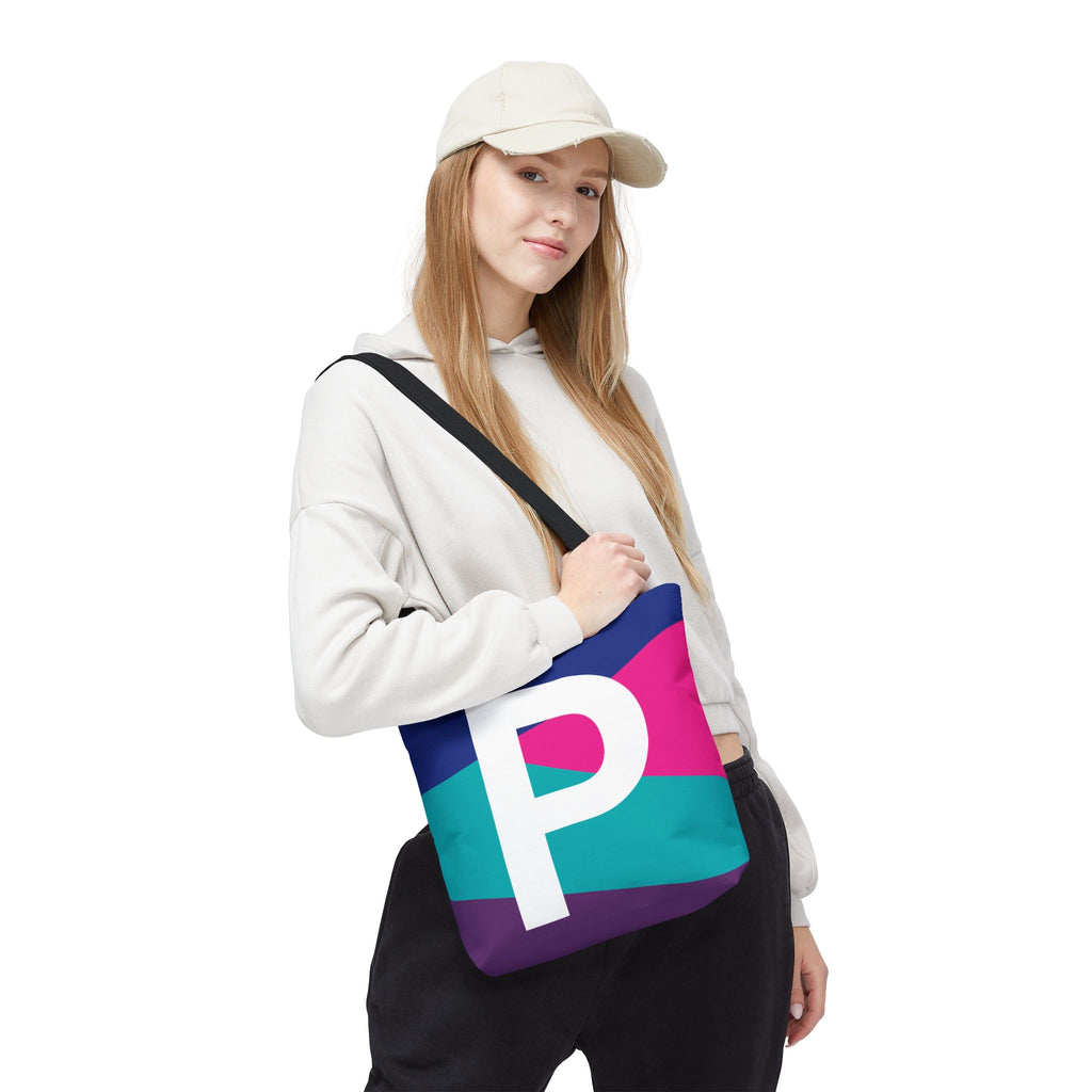 Monogram 'P' Colorblock Tote Bag — Personalized Initial P Shoulder Tote
