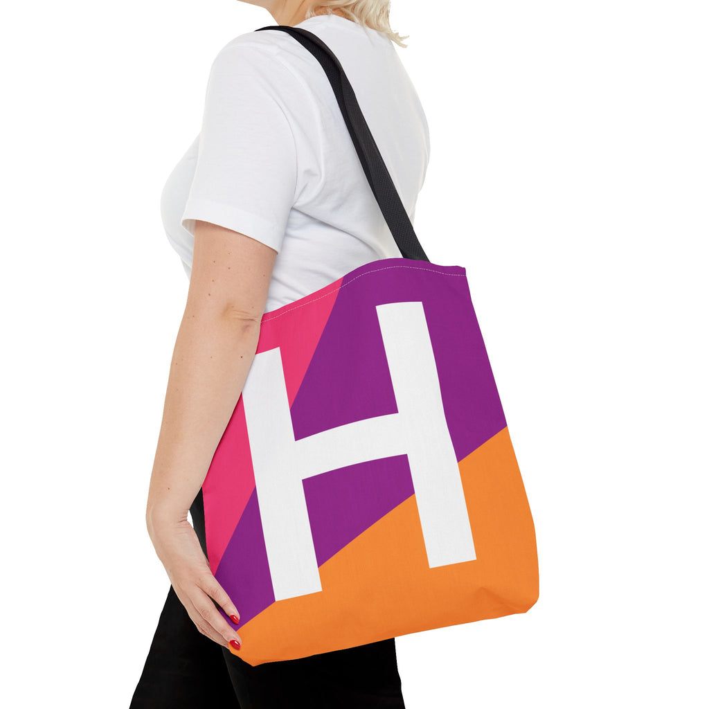 Monogram 'H' Colorblock Tote Bag — Personalized Initial H Shoulder Tote