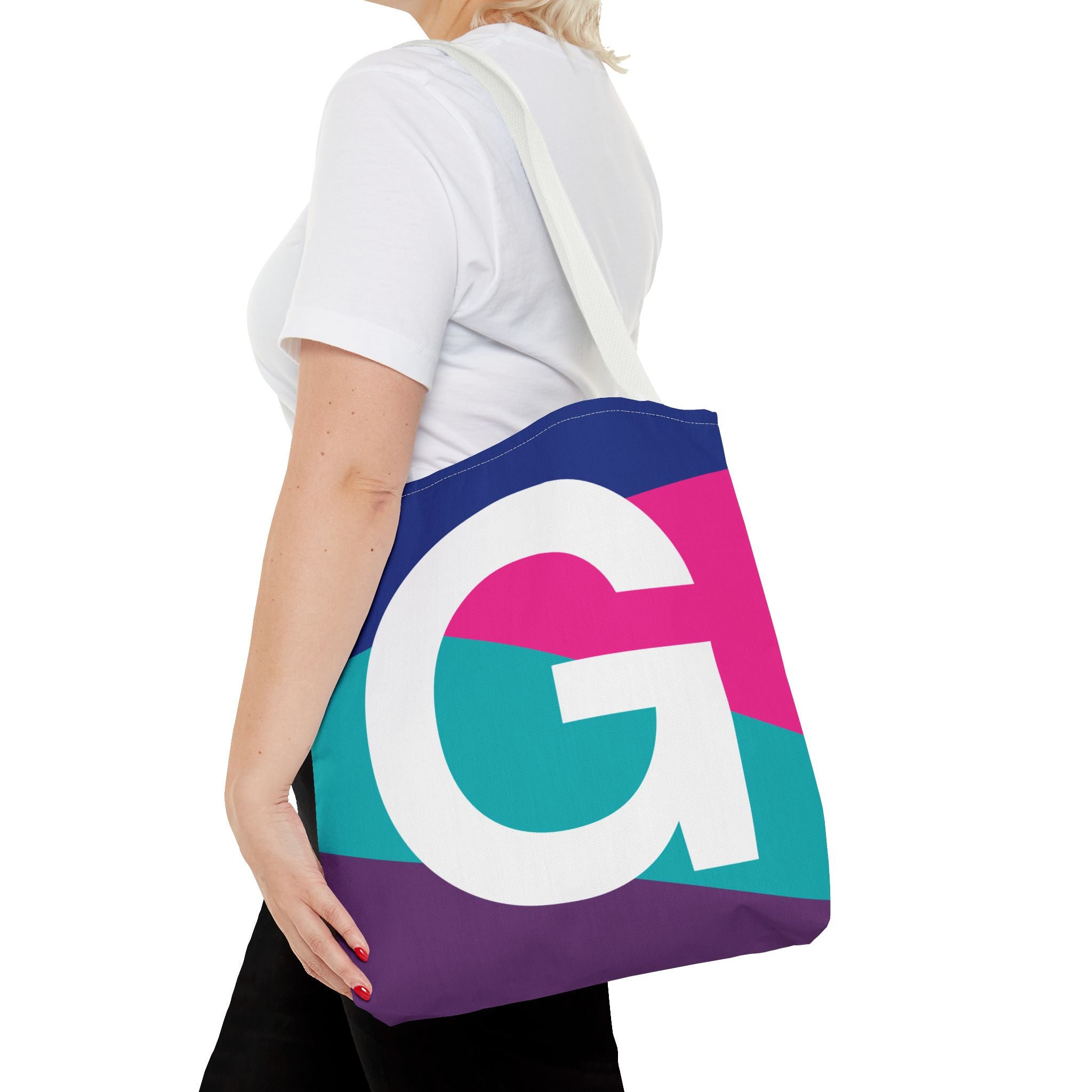 Monogram 'G' Colorblock Tote Bag — Personalized Initial G Shoulder Tote