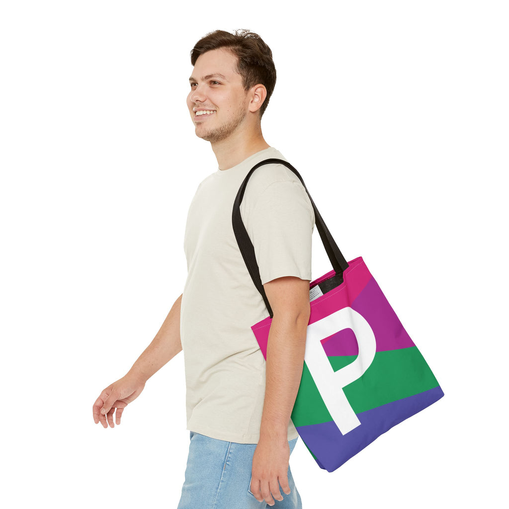 Monogram 'P' Colorblock Tote Bag — Personalized Initial P Shoulder Tote