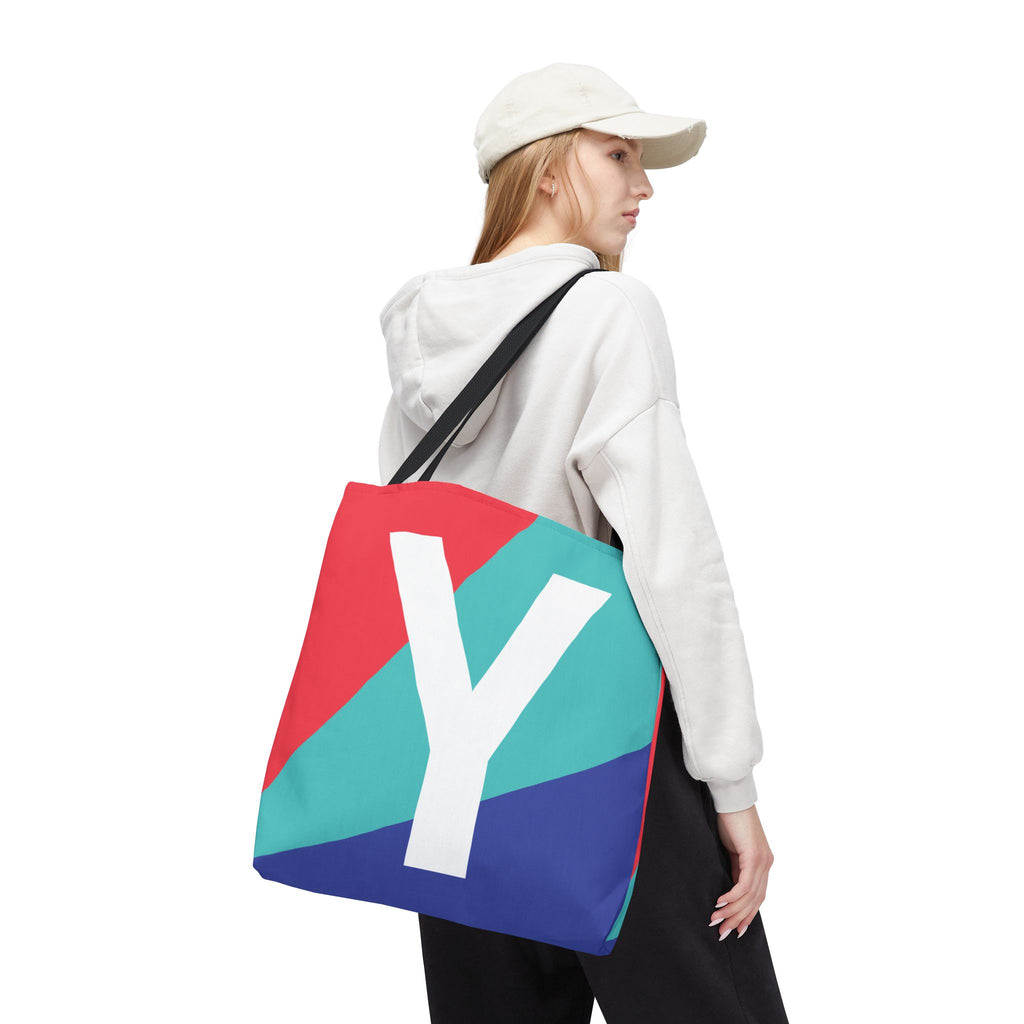 Monogram 'Y' Colorblock Tote Bag — Personalized Initial Y Shoulder Tote
