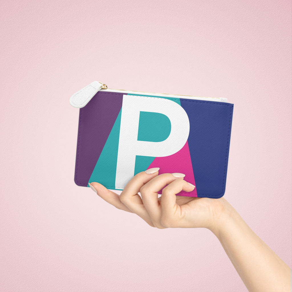 Initial P Mini Clutch — Colorblock Monogram Wristlet Wallet