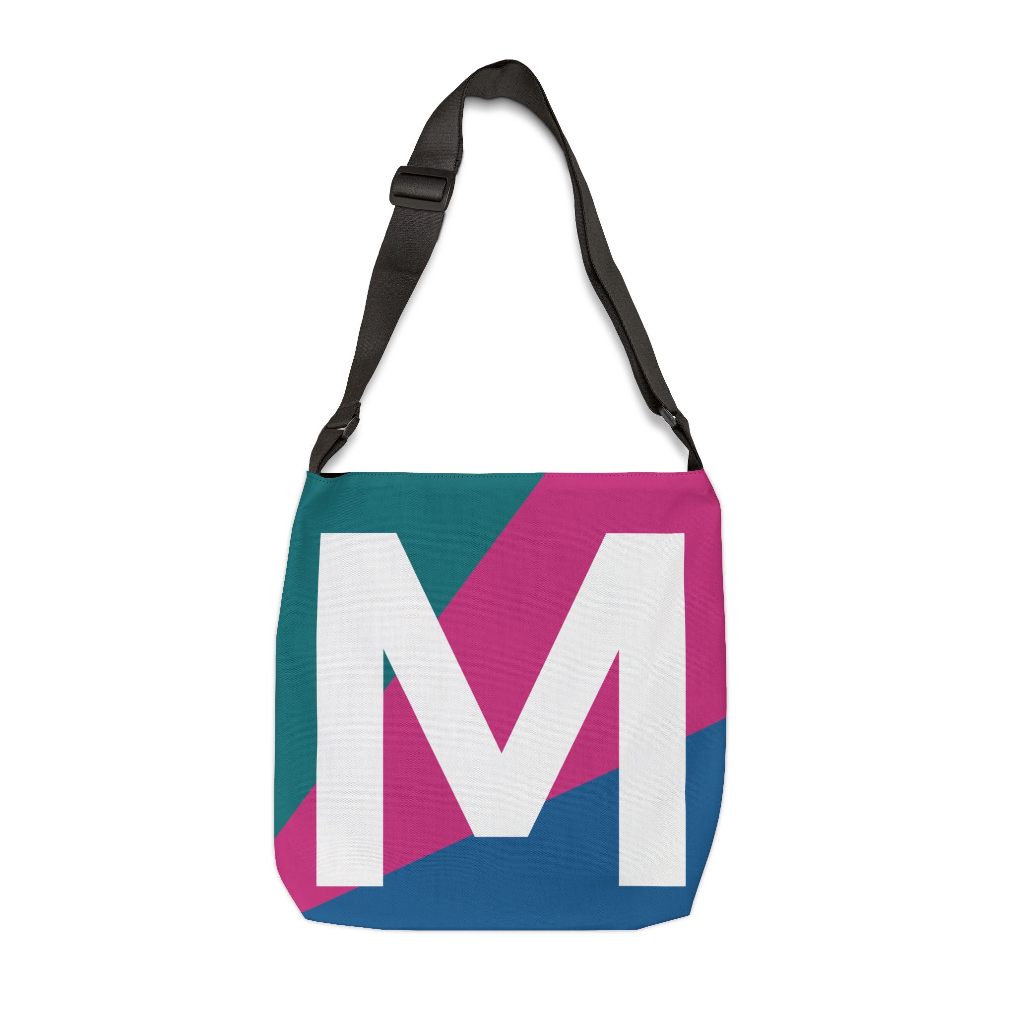 Initial Letter 'M' Colorblock Adjustable Tote Bag — Monogram Alphabet Shoulder Bag