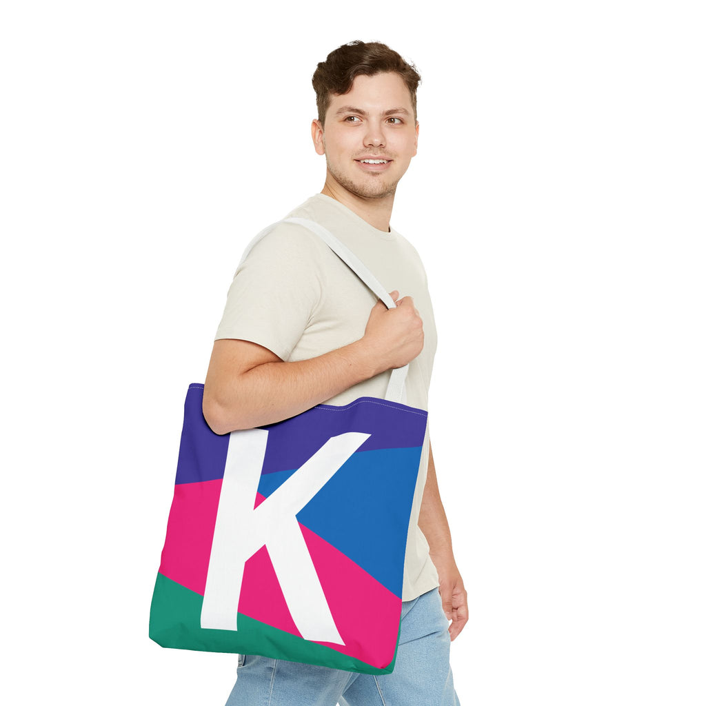 Monogram 'K' Colorblock Tote Bag — Personalized Initial K Shoulder Tote