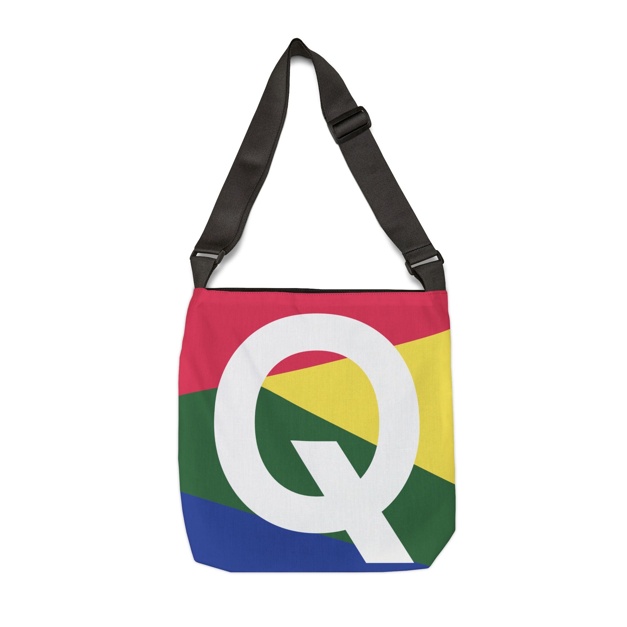 Initial Letter 'Q' Colorblock Adjustable Tote Bag — Monogram Alphabet Shoulder Bag