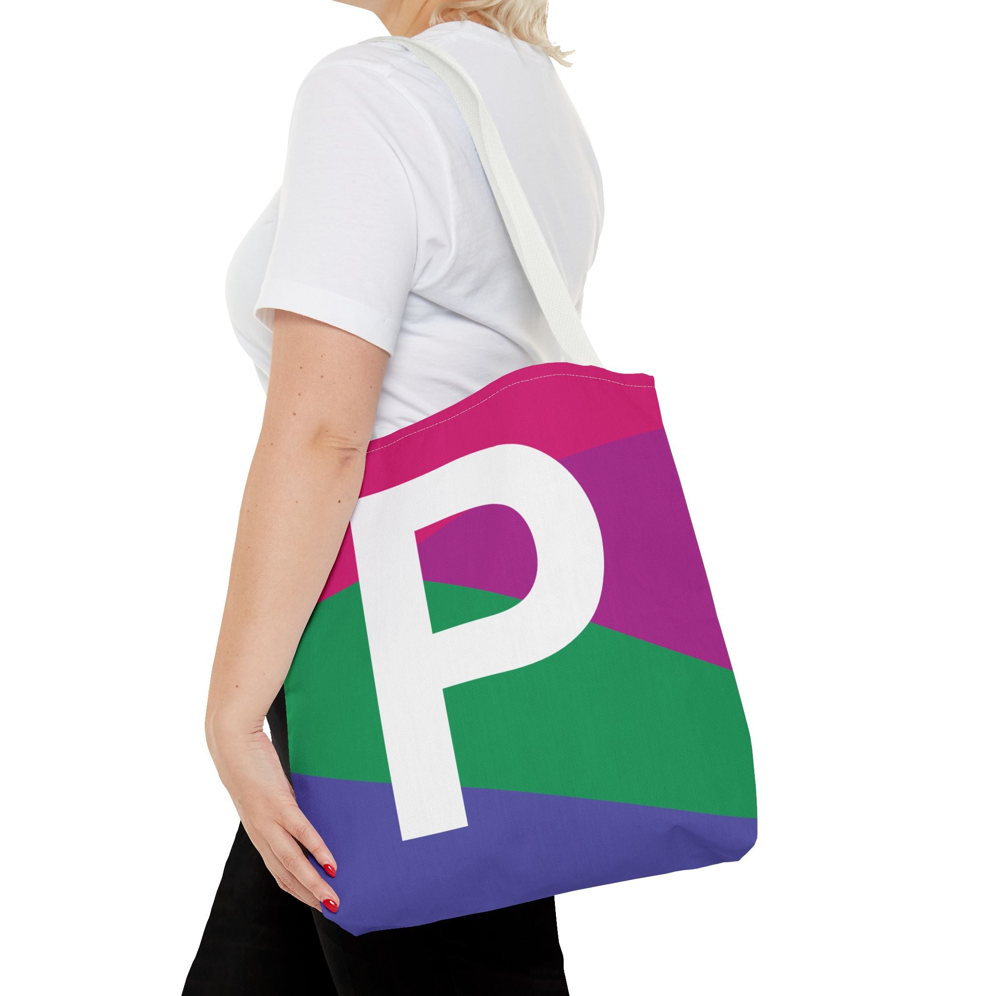 Monogram 'P' Colorblock Tote Bag — Personalized Initial P Shoulder Tote