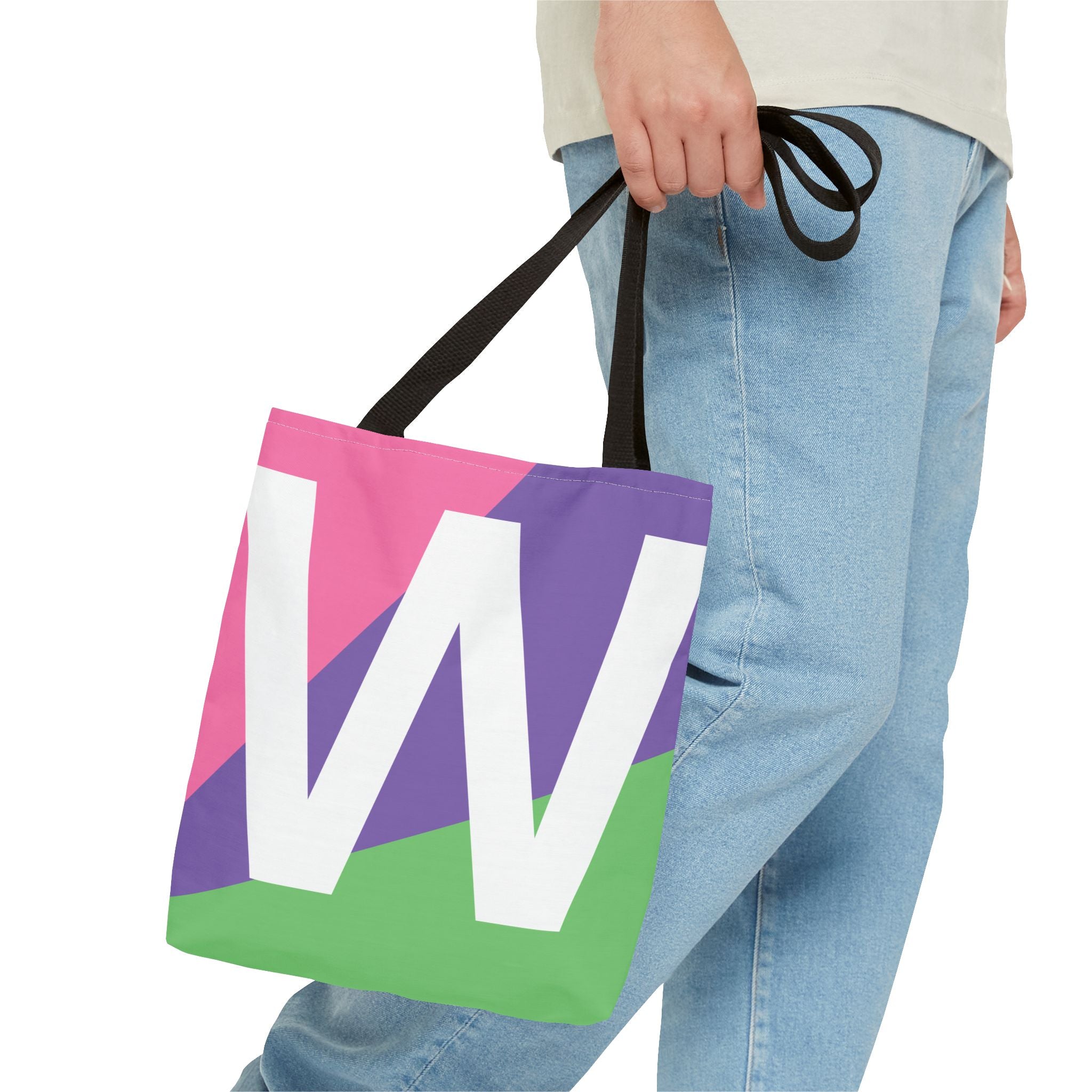 Monogram 'W' Colorblock Tote Bag — Personalized Initial W Shoulder Tote