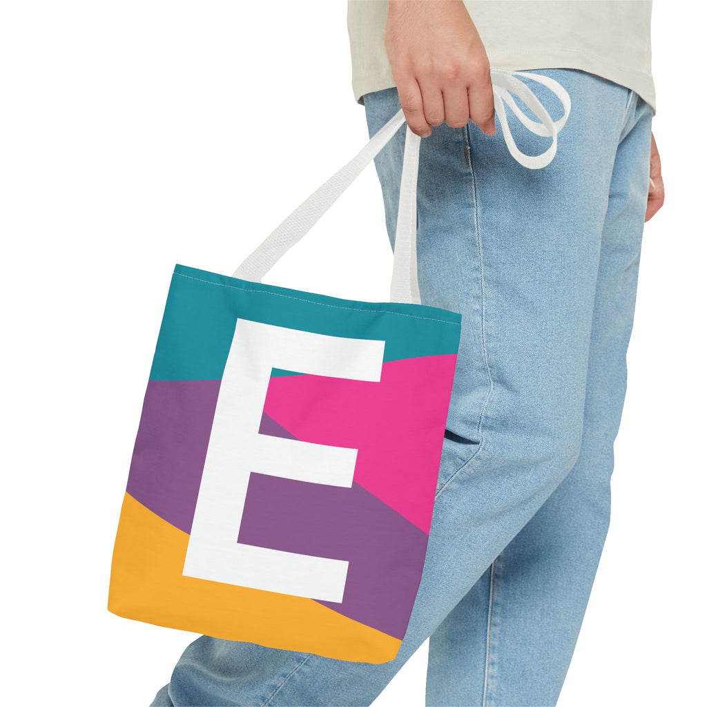 Monogram 'E' Colorblock Tote Bag — Personalized Initial E Shoulder Tote