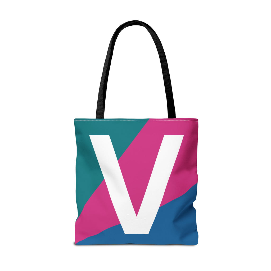 Monogram 'V' Colorblock Tote Bag — Personalized Initial V Shoulder Tote