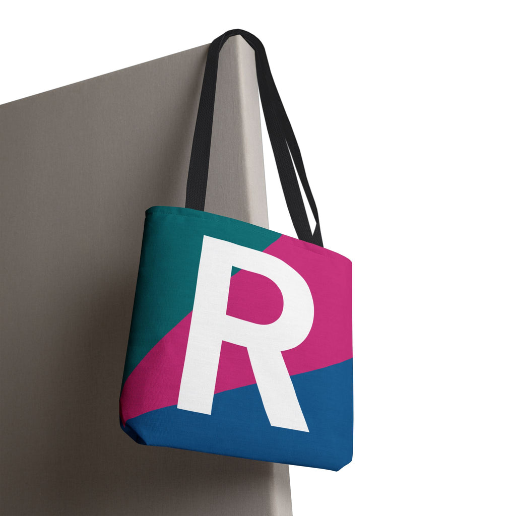 Monogram 'R' Colorblock Tote Bag — Personalized Initial R Shoulder Tote