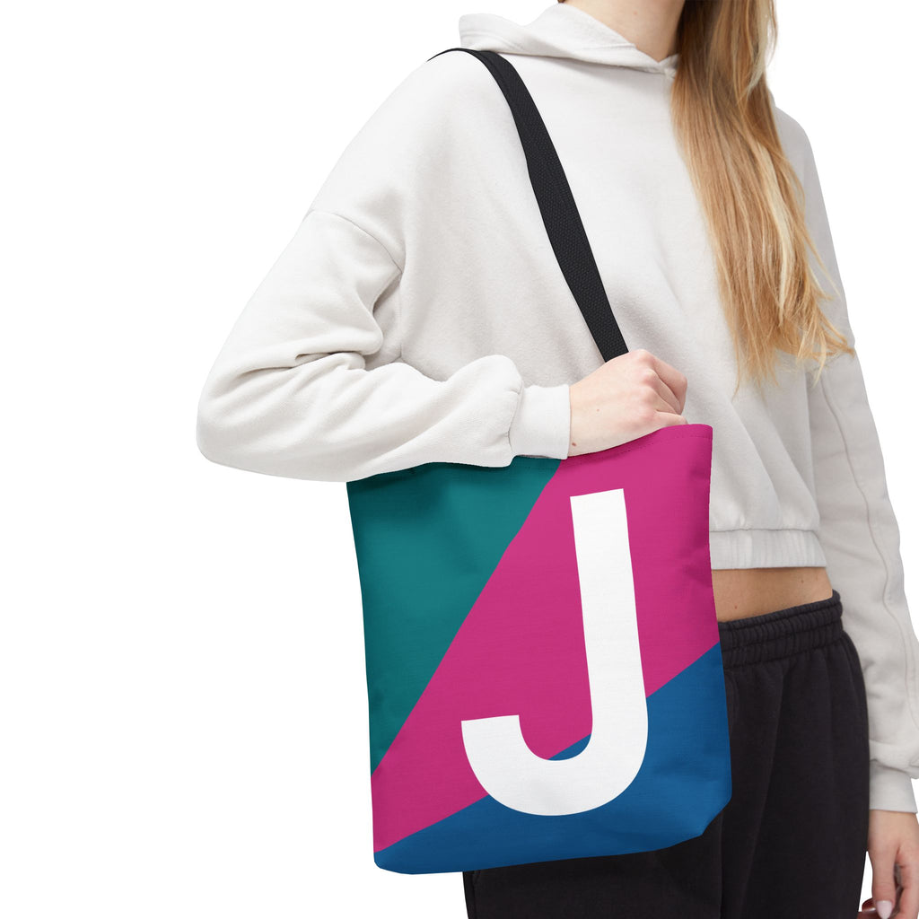 Monogram 'J' Colorblock Tote Bag — Personalized Initial J Shoulder Tote