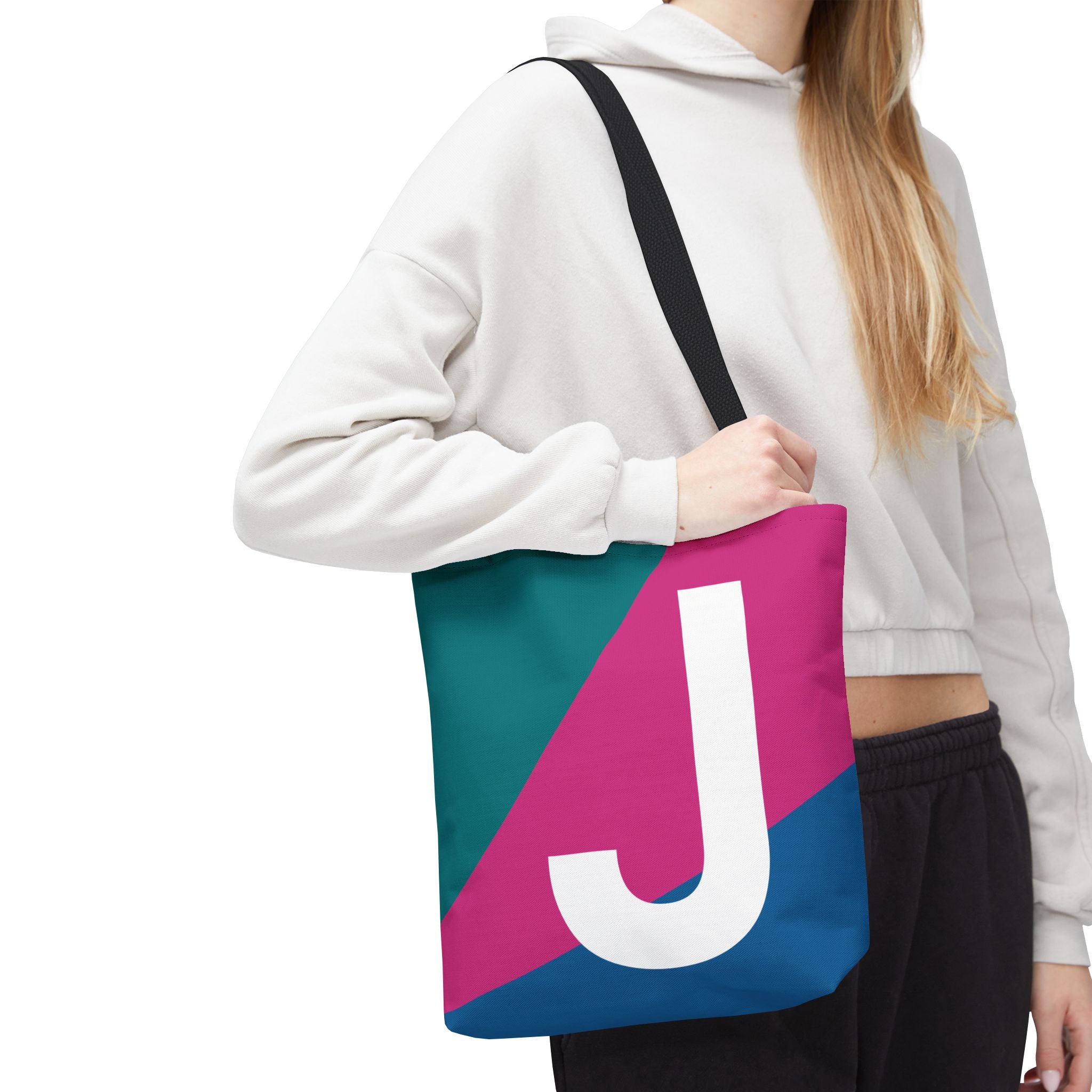 Monogram 'J' Colorblock Tote Bag — Personalized Initial J Shoulder Tote