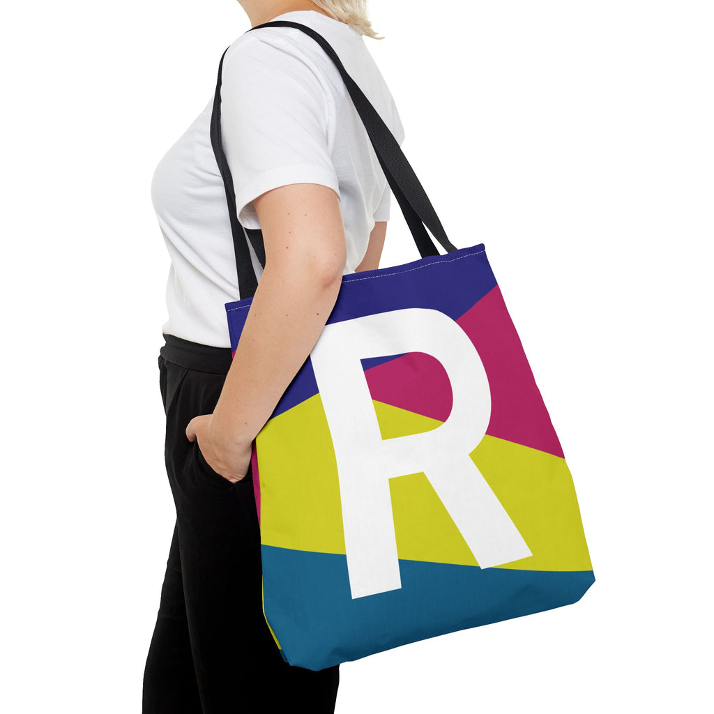 Monogram 'R' Colorblock Tote Bag — Personalized Initial R Shoulder Tote
