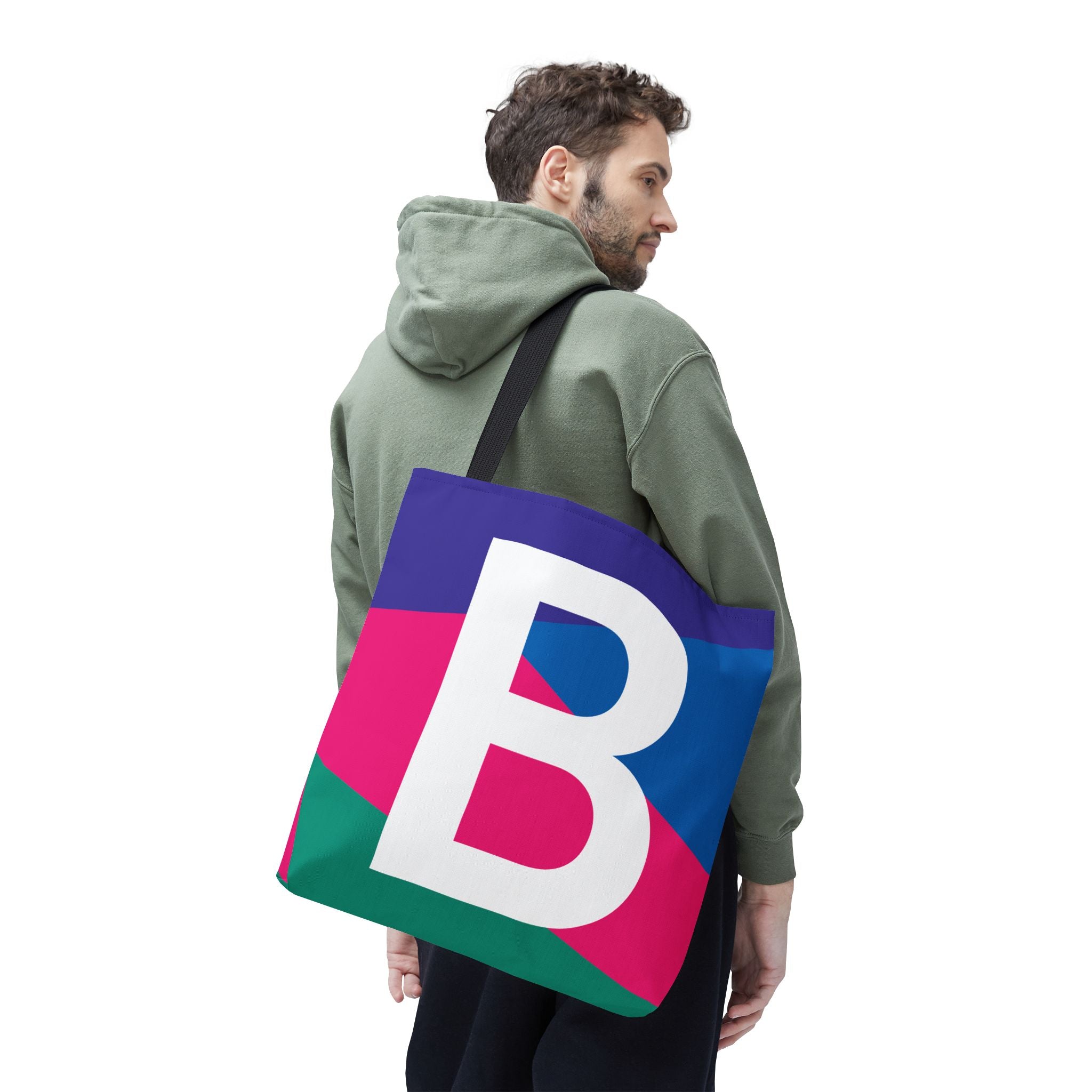 Monogram 'B' Colorblock Tote Bag — Personalized Initial B Shoulder Tote