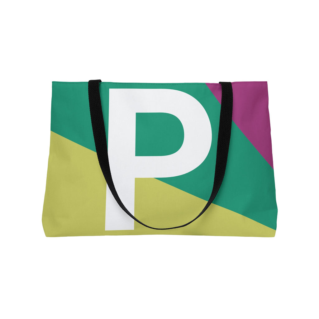 Personalized 'P' Colorblock Tote Bag — Monogram Weekender Tote