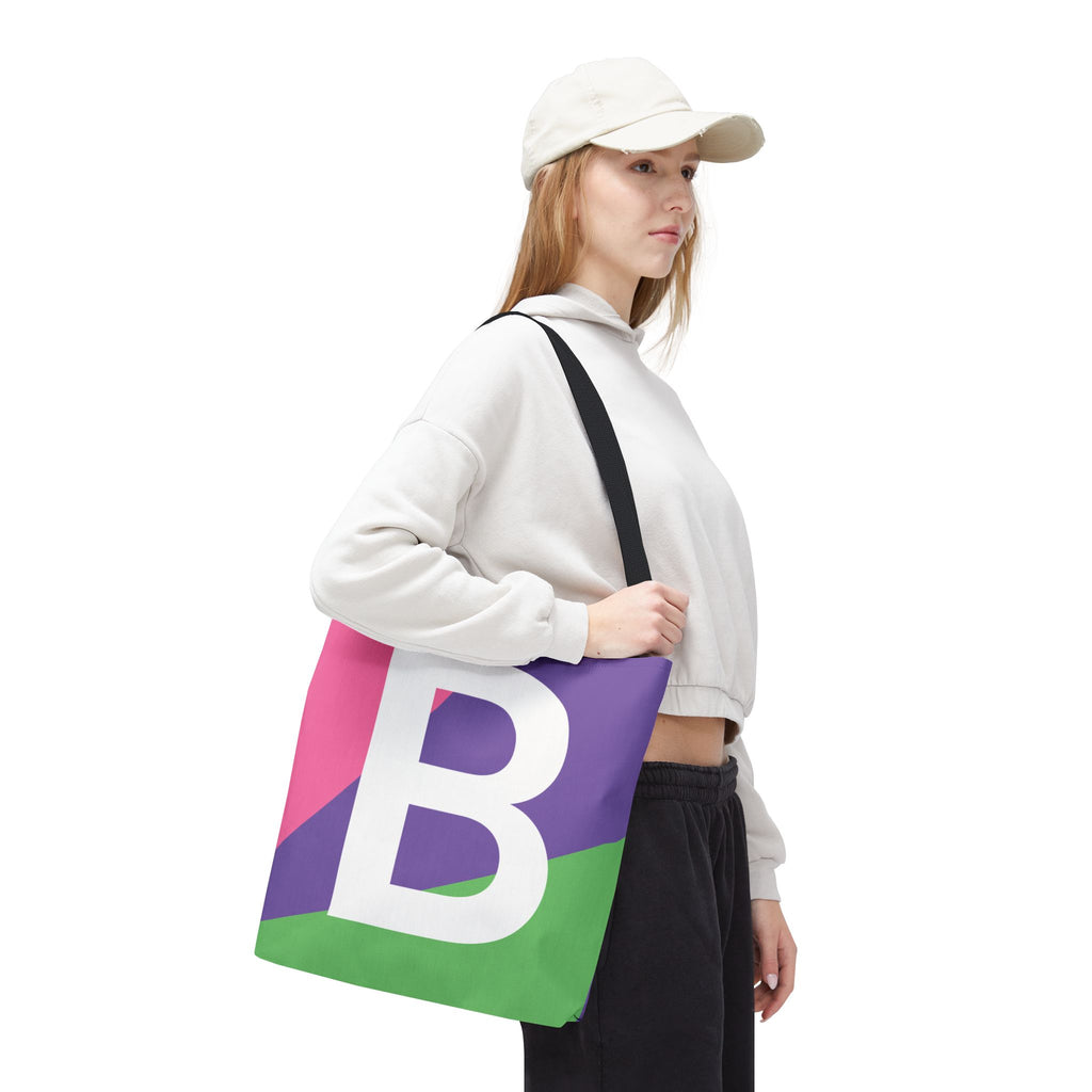 Monogram 'B' Colorblock Tote Bag — Personalized Initial B Shoulder Tote