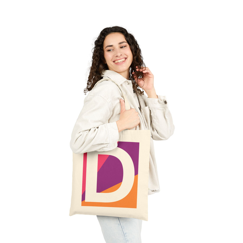 Initial D Colorblock Canvas Tote Bag — Monogram Letter D Reusable Grocery Tote