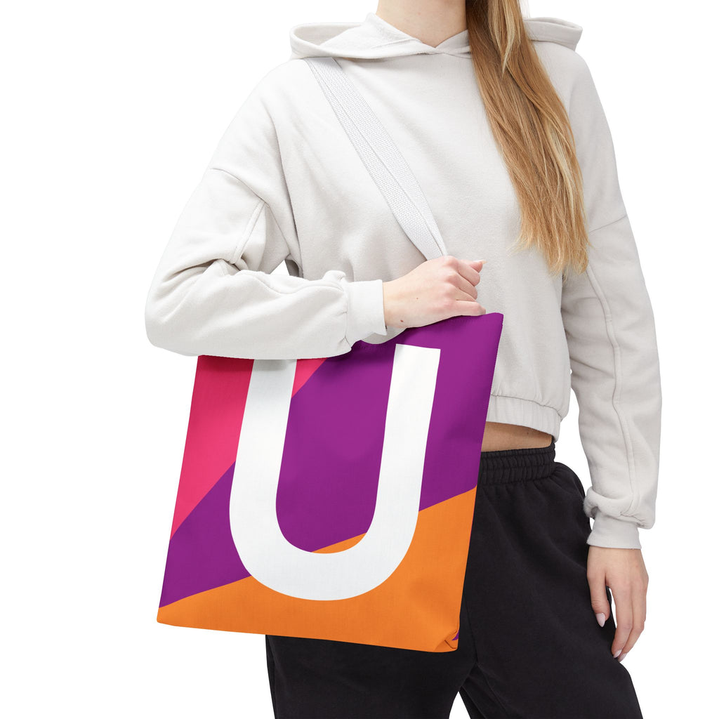 Monogram 'U' Colorblock Tote Bag — Personalized Initial U Shoulder Tote