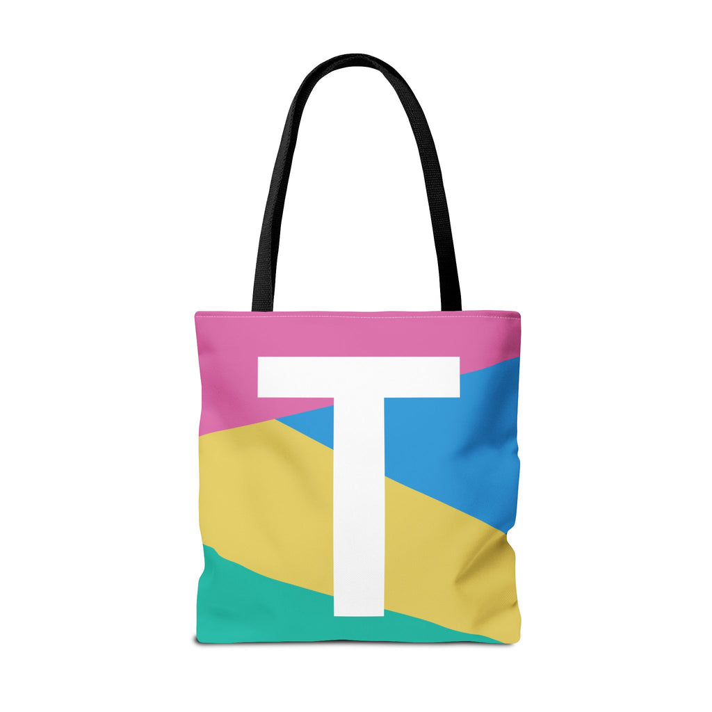 Monogram 'T' Colorblock Tote Bag — Personalized Initial T Shoulder Tote