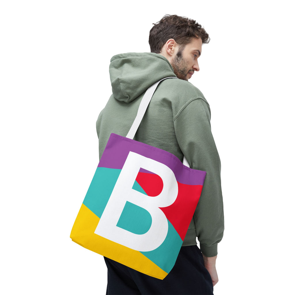 Monogram 'B' Colorblock Tote Bag — Personalized Initial B Shoulder Tote