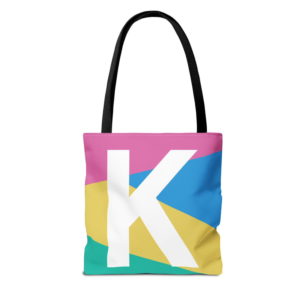 Monogram 'K' Colorblock Tote Bag — Personalized Initial K Shoulder Tote