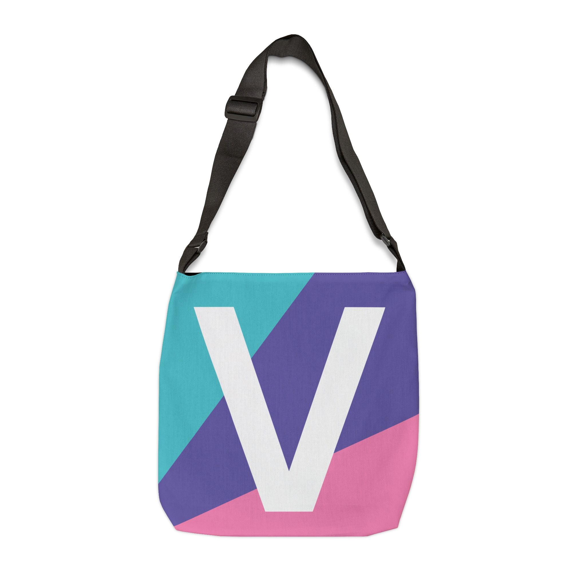 Initial Letter 'V' Colorblock Adjustable Tote Bag — Monogram Alphabet Shoulder Bag