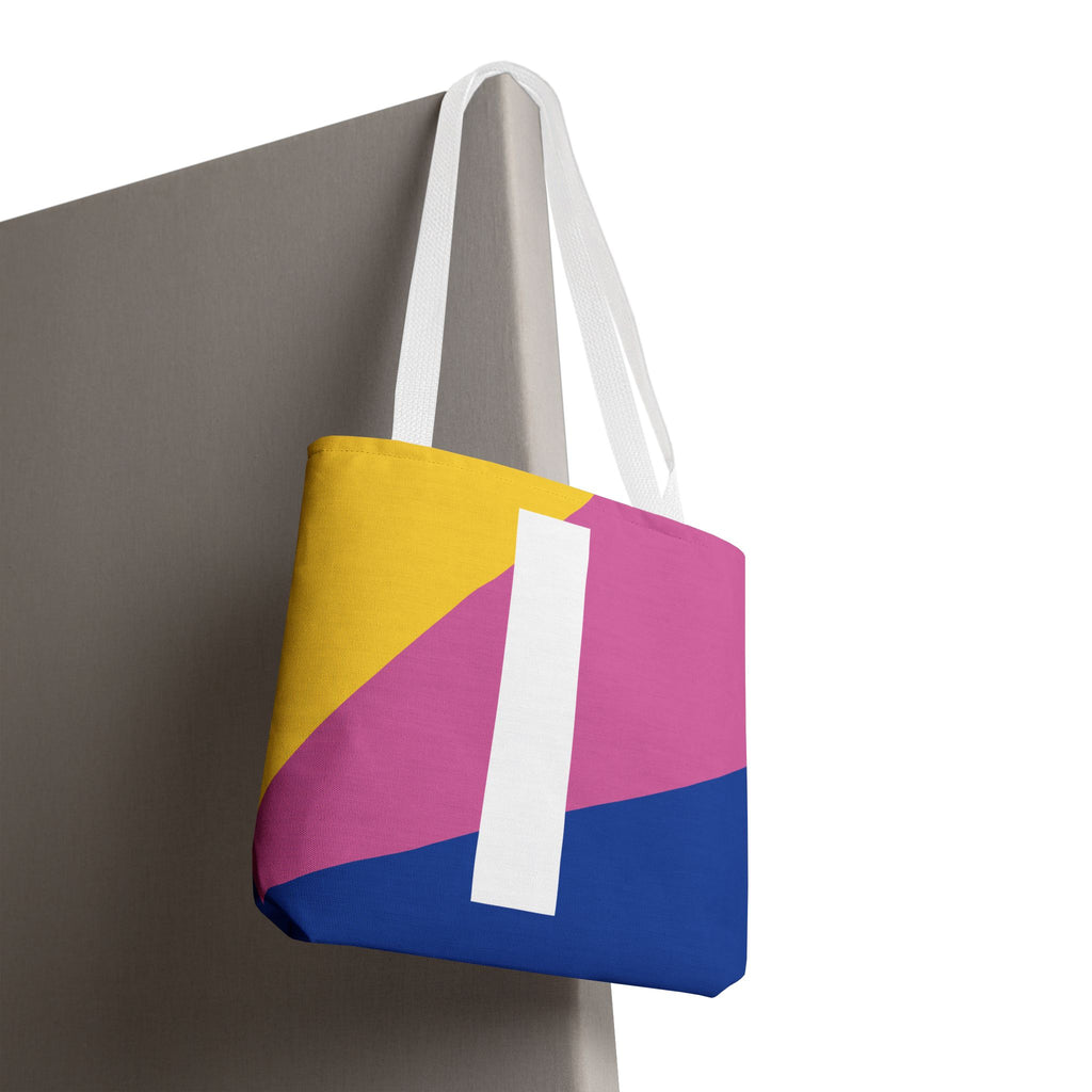 Monogram 'I' Colorblock Tote Bag — Personalized Initial I Shoulder Tote