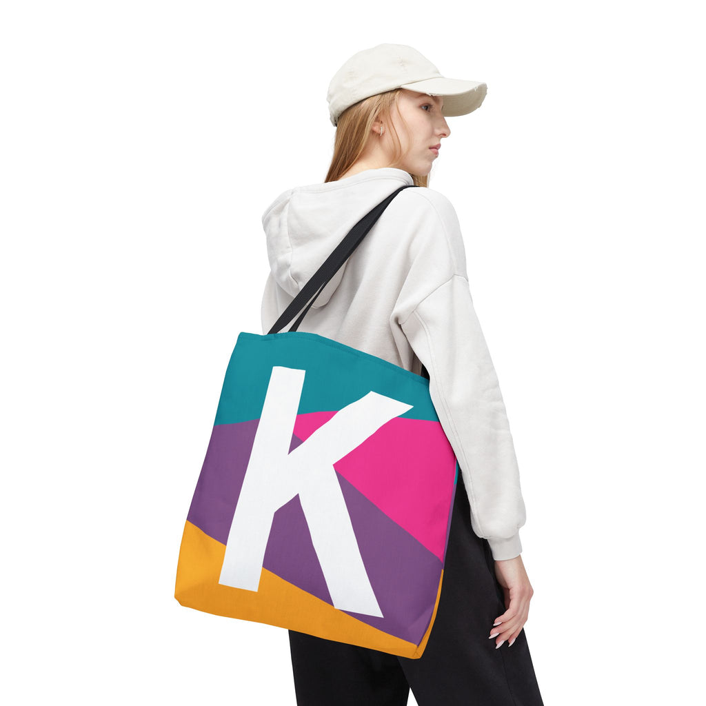 Monogram 'K' Colorblock Tote Bag — Personalized Initial K Shoulder Tote