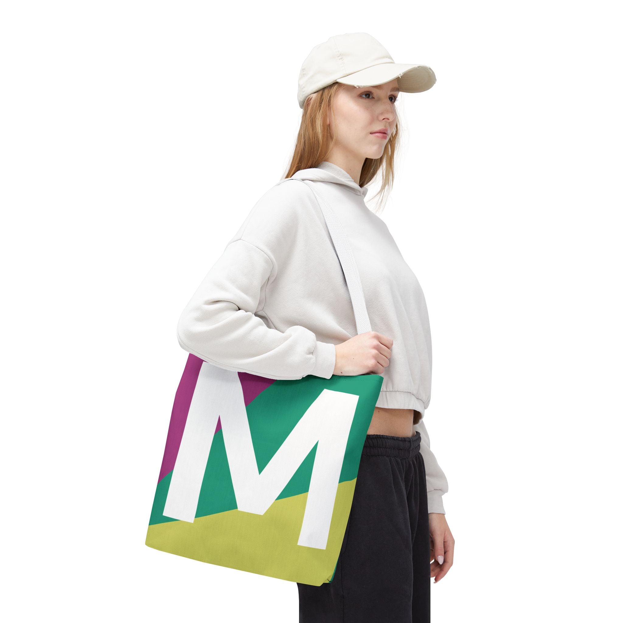 Monogram 'M' Colorblock Tote Bag — Personalized Initial M Shoulder Tote