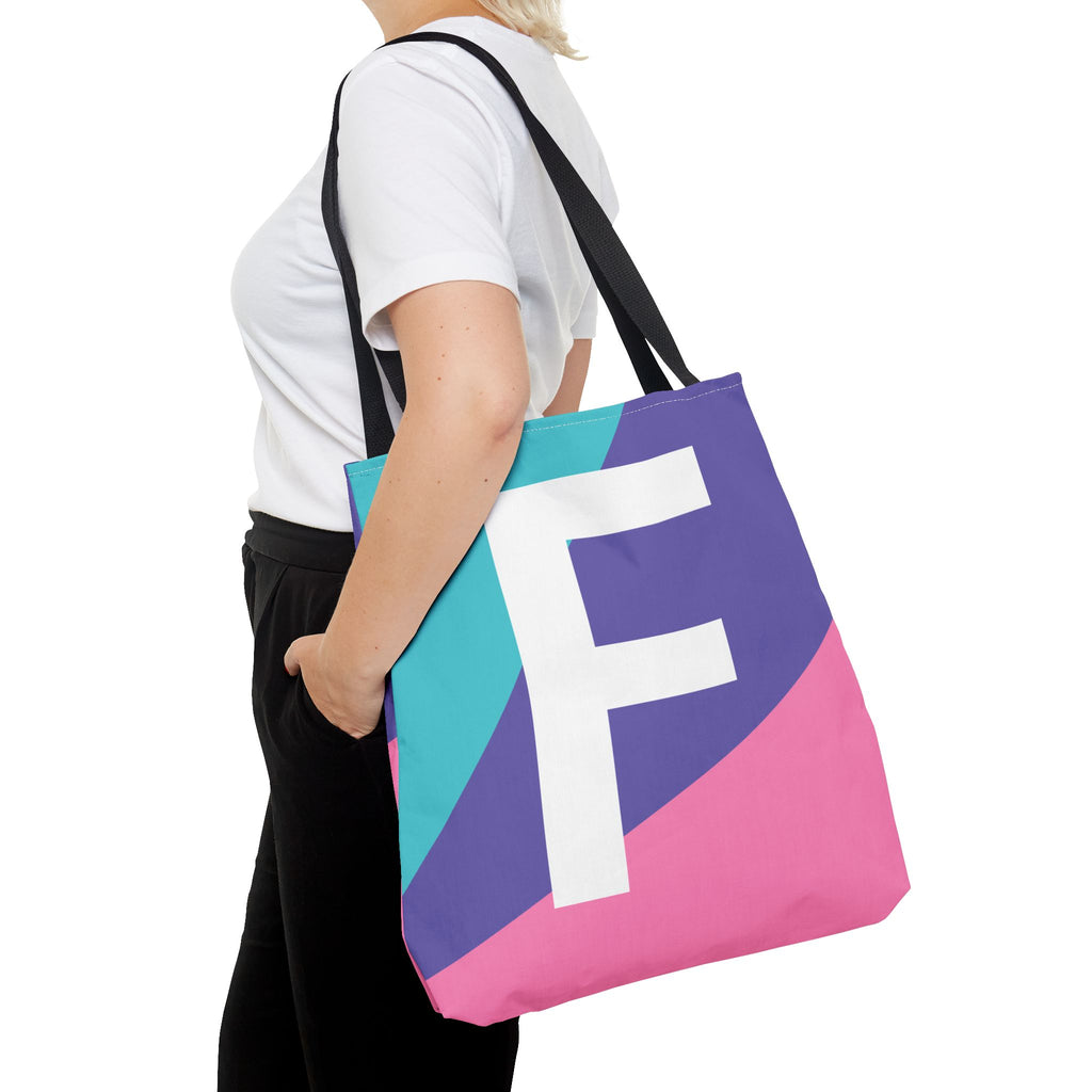 Monogram 'F' Colorblock Tote Bag — Personalized Initial F Shoulder Tote