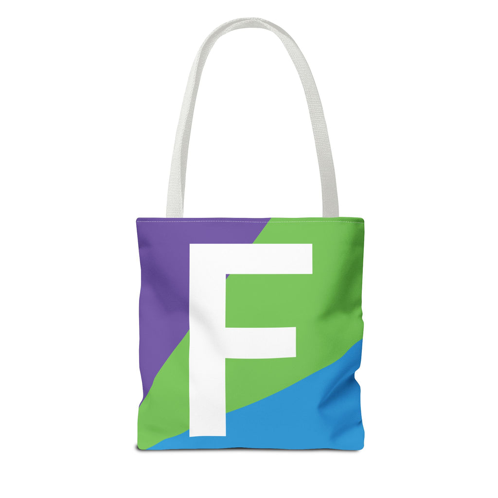 Monogram 'F' Colorblock Tote Bag — Personalized Initial F Shoulder Tote