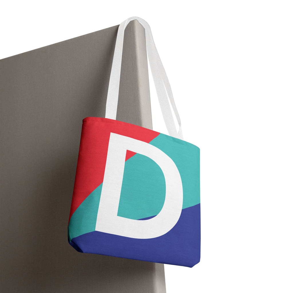 Monogram 'D' Colorblock Tote Bag — Personalized Initial D Shoulder Tote