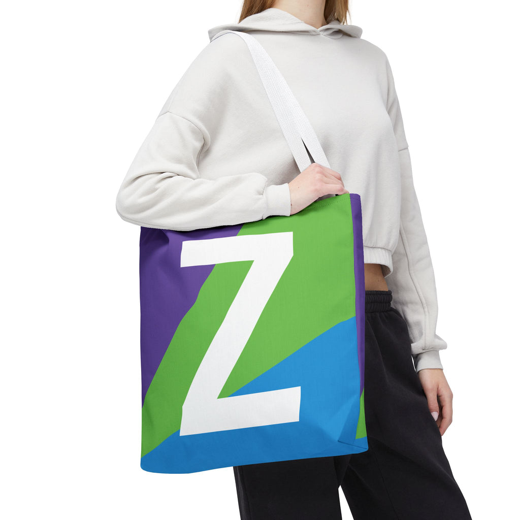 Monogram 'Z' Colorblock Tote Bag — Personalized Initial Z Shoulder Tote