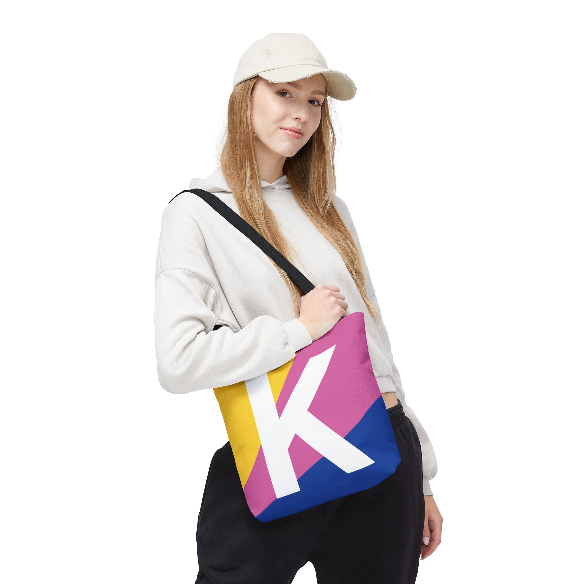 Monogram 'K' Colorblock Tote Bag — Personalized Initial K Shoulder Tote
